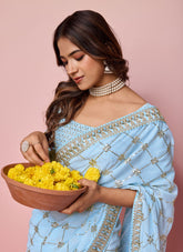 Gorgeous looking sky blue colour saree